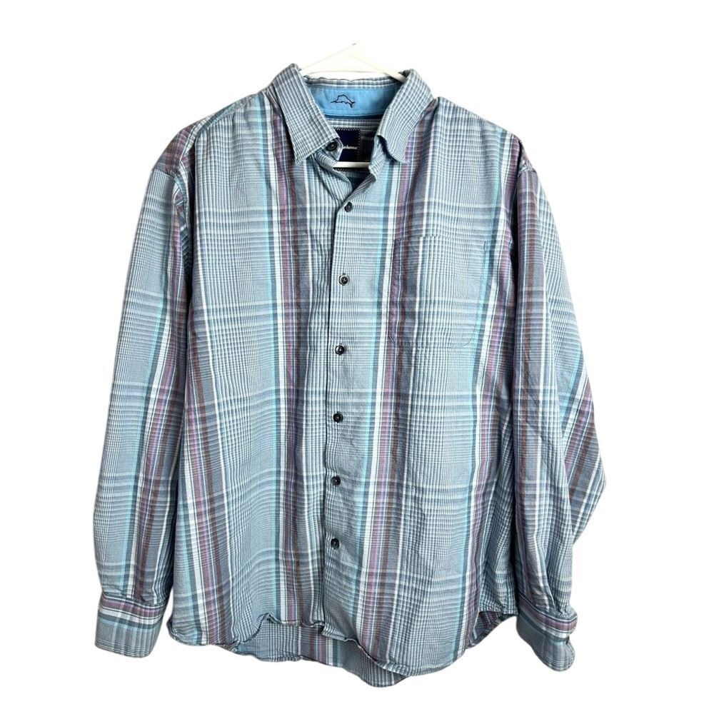 Tommy Bahama Plaid Button Up Shirt Size Large‎ Long Sleeve Cotton Silk Blend